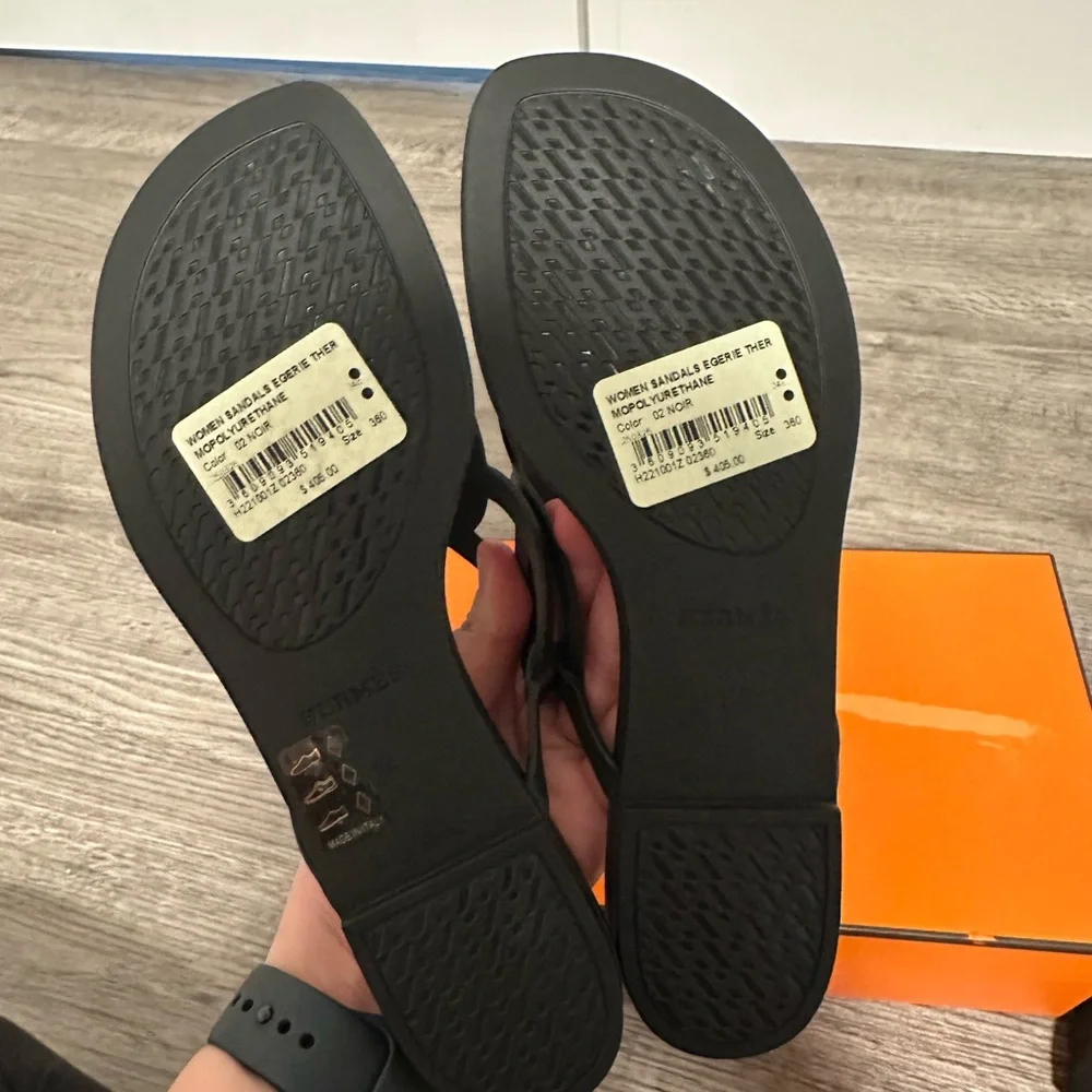 BNIB Authentic Hermes Egerie Black Sandals 36 - Picture 4 of 6